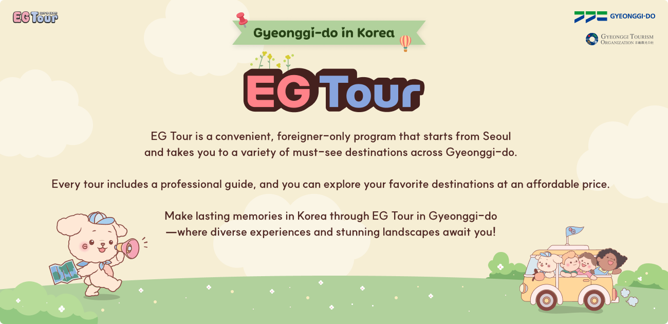 EG TOUR BUS. EG Tour, easy tour enjoy. Gyeonggi-do in Korea. GYEONGGI-DO, Gyeonggi Tourism Organization.